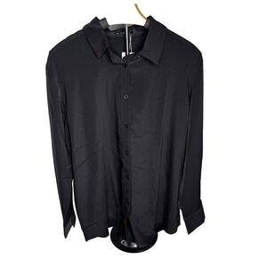 Women's Long Sleeve Classic Black Essential button down Blouse Shirt‎ XL